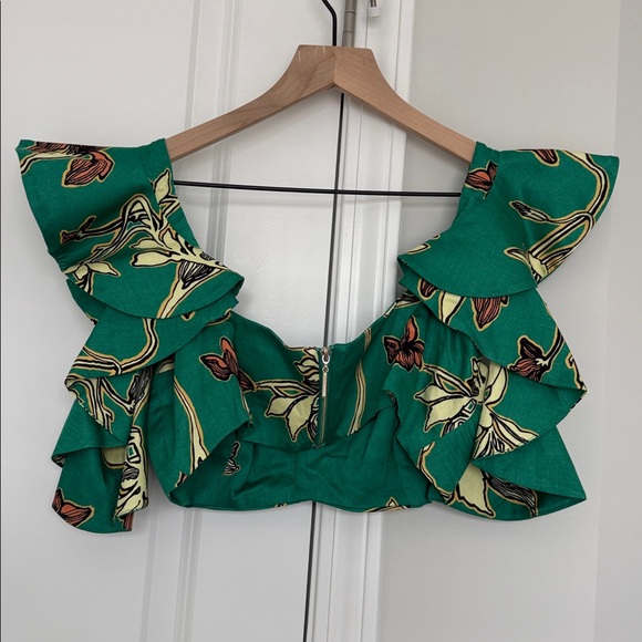 Alexis Hoshi Flutter Sleeve Crop Top in Jade Green Orchid Size M - Picture 8 of 11